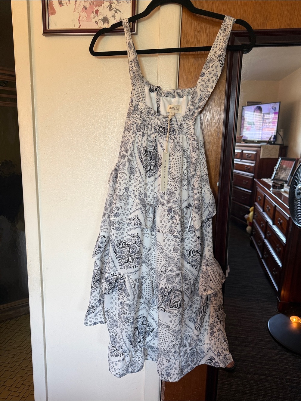 Vanilla Bay White and Black Printed Midi Dress